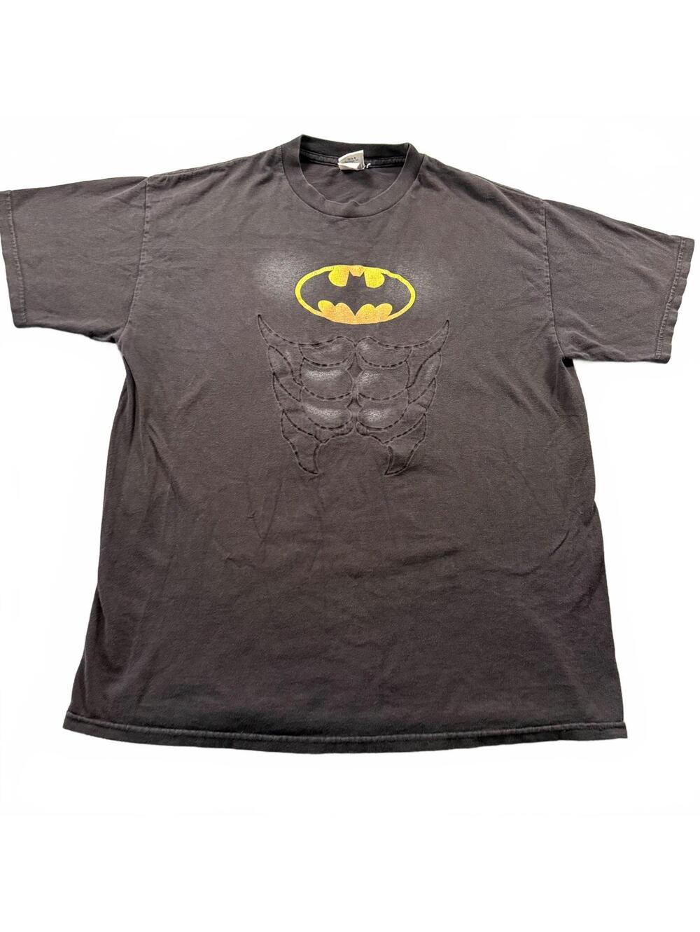 Vintage Six Flags Batman Abs & Batsignal Graphic T-Shirt, Black Theme Park Promo
